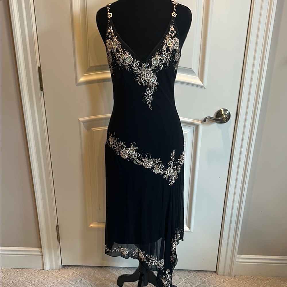 COPY - Cache Black Silver Embellished Asymmetrical Cocktail Dress